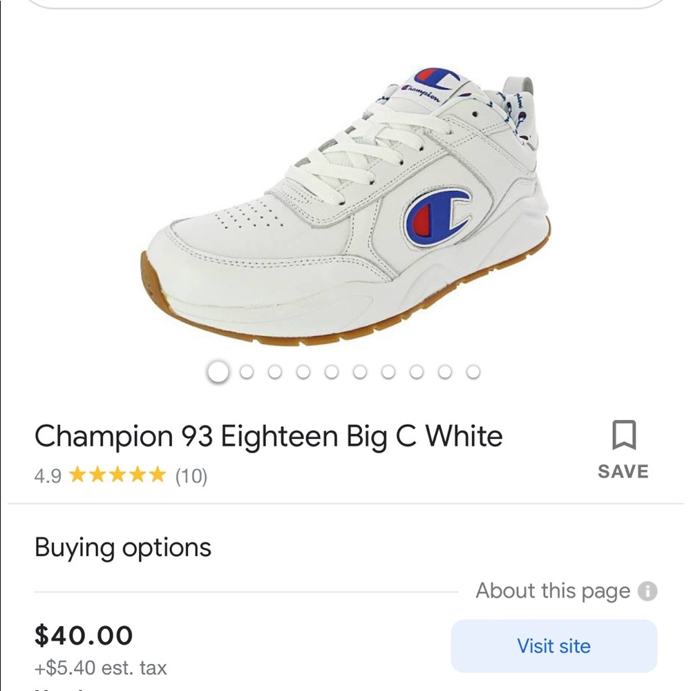 Size 6 Champion 93 Eighteen Big C (GS) White/Gum (No box)